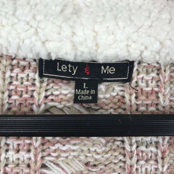 Lety & Me Cardigan Women's Large Brown Colorblock Sweater Knit Hooded Open Front - Picture 6 of 15